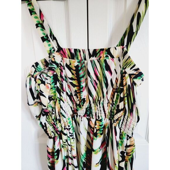 Pure Energy L Dress Short Colorful Gathered Waist Removable Straps Ruffle Vtg - Picture 7 of 8
